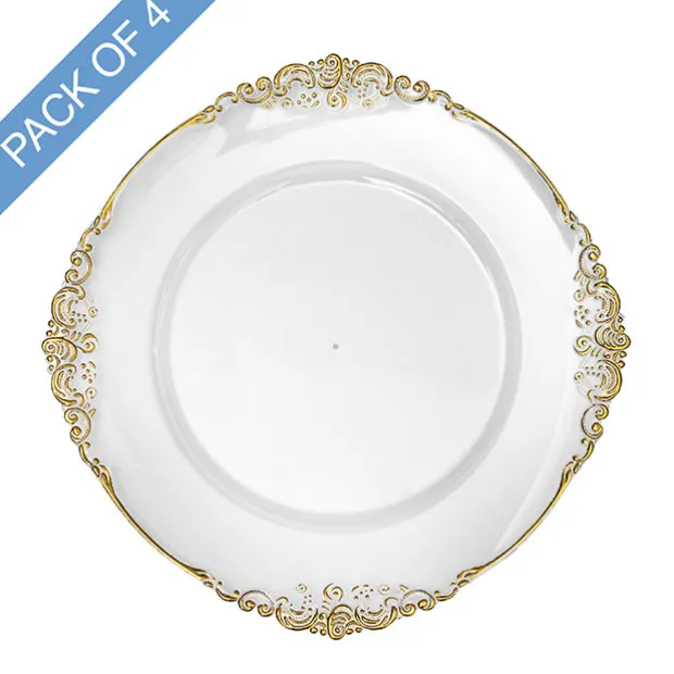 Gold Edge Vintage Charger Plate Pack 4 Clear (35.5cmD)