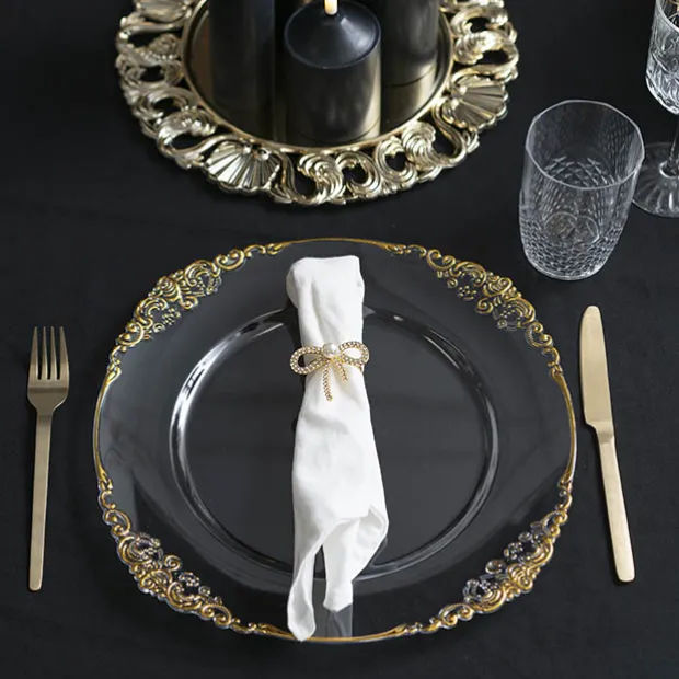 Gold Edge Vintage Charger Plate Pack 4 Clear (35.5cmD)