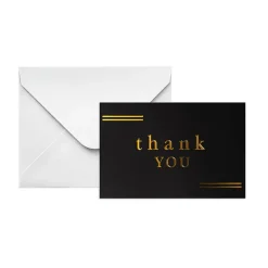 Gold Foil Black Card & Envelope Thank You Pk25 (10x6.5Hcm)