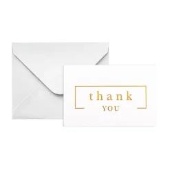 Gold Foil Card & Envelope Thank You Border Pk25 (10x6.5Hcm)