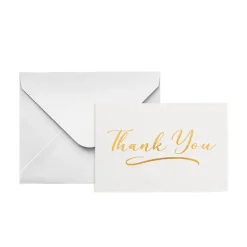 Gold Foil Card & Envelope Thank You Pack 25 (10x6.5Hcm)