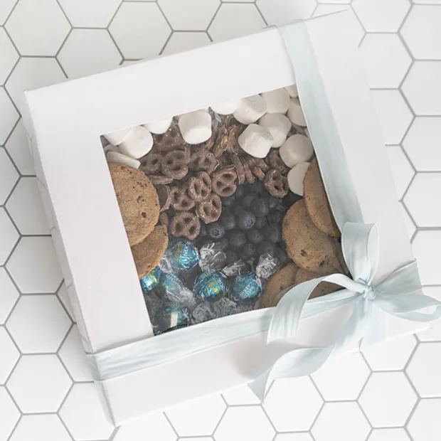 Gourmet Grazing Gift Box Window Sq White (28x28x9cmH)