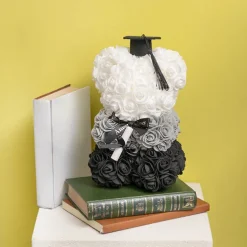 Graduation Amore Rose Bear w Black Bow&Hat Ombre Black(25cmH