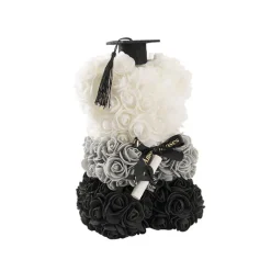 Graduation Amore Rose Bear w Black Bow&Hat Ombre Black(25cmH