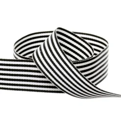 Grosgrain Ribbon Fine Stripes Black & White (25mmx20m)