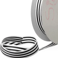 Grosgrain Ribbon Fine Stripes Black & White (15mmx20m)