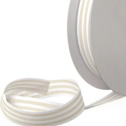 Grosgrain Ribbon Fine Stripes Natural & White (15mmx20m)