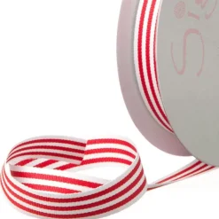 Grosgrain Ribbon Fine Stripes Red & White (15mmx20m)