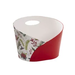 Hamper Bucket Oval Poinsettia Holly White Red (30x21x21cmH)