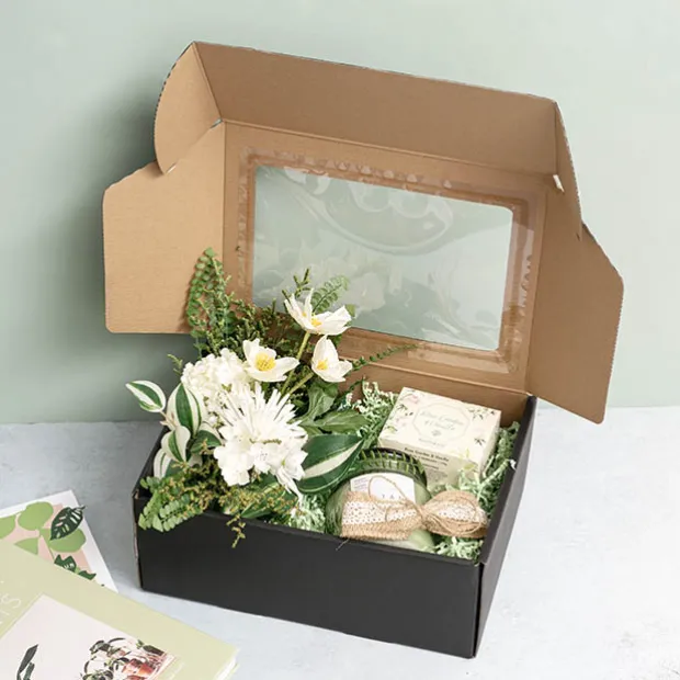 Hamper Gift Box PVC Window Medium Black (31.5x22.5x12.5cmH)