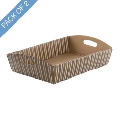 Hamper Tray Flat Pack Medium Stripes Gold Pk2 (34x22x7cmH)