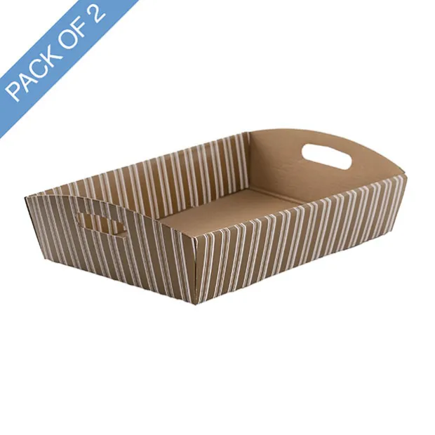 Hamper Tray Flat Pack Medium Stripes Gold Pk2 (34x22x7cmH)