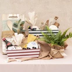 Hamper Tray Rigid Stripes Large Red White (33x23x12cmH)