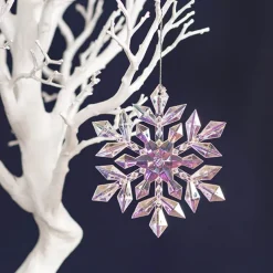 Hanging Acrylic Snowflakes Pack 2 Iridescent White (13cmD)