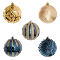 Hanging Assorted Baubles Set 9 Midnight Blue & Gold (10cmD)