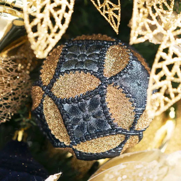 Hanging Assorted Baubles Set 9 Midnight Blue & Gold (10cmD)