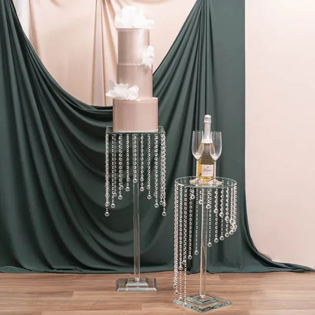 Hanging Crystal Centrepiece Stand Square Clear (84cmH)