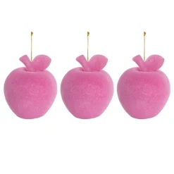 Hanging Flocked Apples Pack 3 Pink (8x9.5cmH)