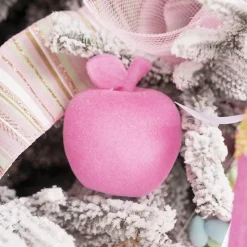 Hanging Flocked Apples Pack 3 Pink (8x9.5cmH)