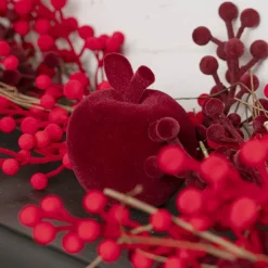 Hanging Flocked Apples Pack 3 Burgundy (8x9.5cmH)