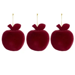 Hanging Flocked Apples Pack 3 Burgundy (8x9.5cmH)