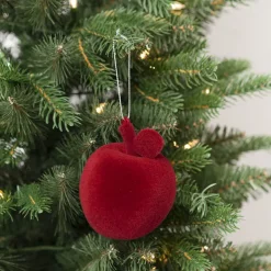 Hanging Flocked Apples Pack 3 Burgundy (8x9.5cmH)