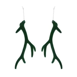 Hanging Flocked Reindeer Antlers Pack2 Dark Green (14x28cmH)