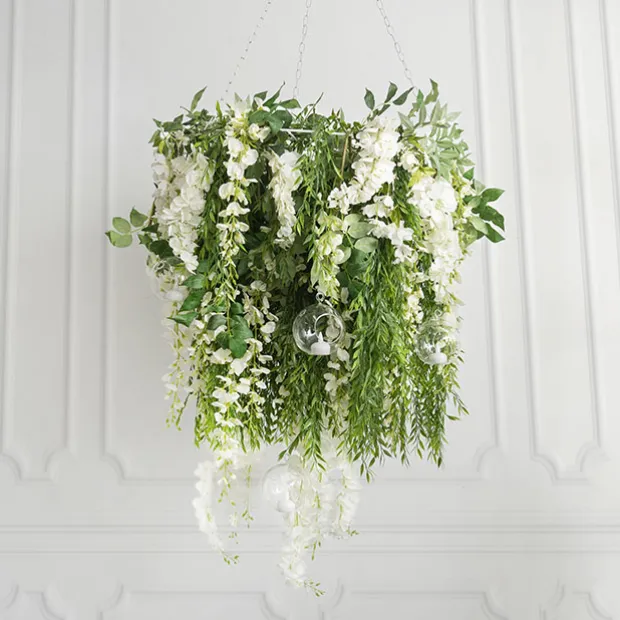 Hanging Floral Chandelier Small Single White (60cmDx70cmH)