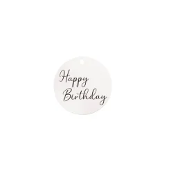 Hanging Gift Tags Happy Birthday Round White Pack 20 (5cm)