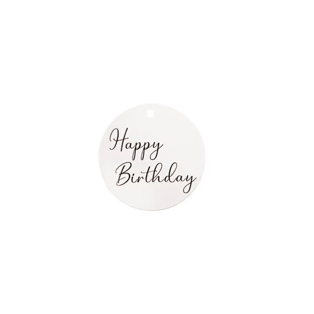 Hanging Gift Tags Happy Birthday Round White Pack 20 (5cm)