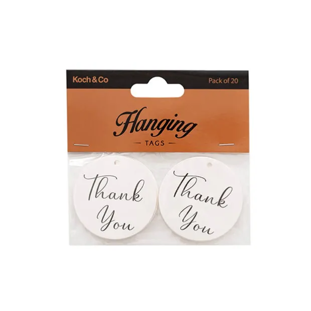 Hanging Gift Tags Thank You Round White Pack 20 (5cm)