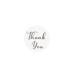 Hanging Gift Tags Thank You Round White Pack 20 (5cm)