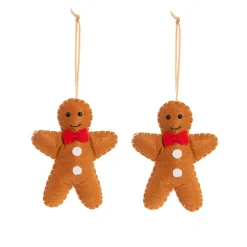 Hanging Gingerbread Man w Bow Tie Pack 2 Brown (11cmH)