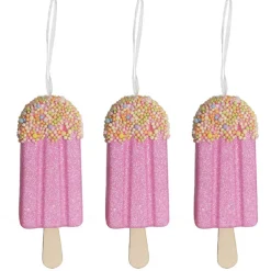 Hanging Icecream Popsicles w Sprinkles Pack 3 Pink (12cmH)
