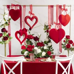 Hanging Love Heart Outline Flocked Dark Red (24cmD)