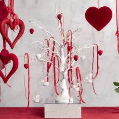 Hanging Love Hearts Pack 4 Flocked Dark Red (5cmD)