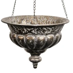 Hanging Metal Planter Pot Pewter Silver (34.5x94cmH)