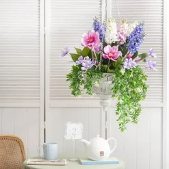 Hanging Metal Planter Pot Antique White (34.5x94cmH)