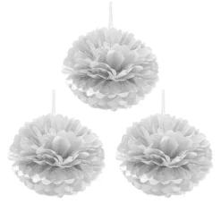 Hanging Tissue Pom Pom Pack 3 Silver (30cmD)