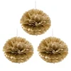 Hanging Tissue Pom Pom Pack 3 Gold (30cmD)