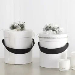 Hat Gift Box Deluxe with Handle White (20Dx22cmH) Set 2