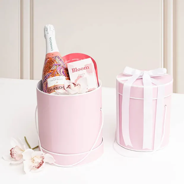 Hat Gift Box Deluxe with Handle Baby Pink (20Dx22cmH) Set 2