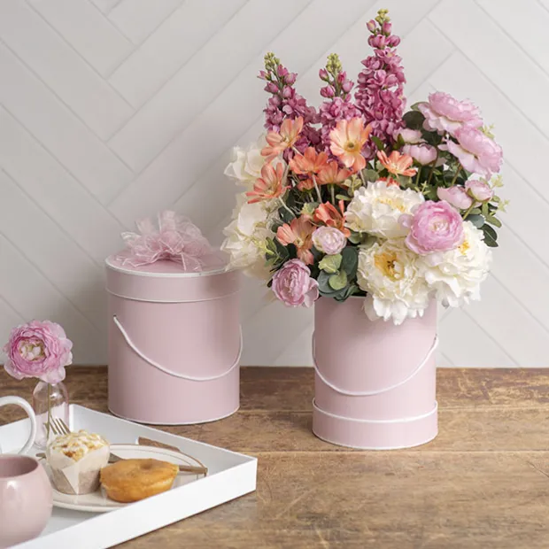 Hat Gift Box Deluxe with Handle Baby Pink (20Dx22cmH) Set 2