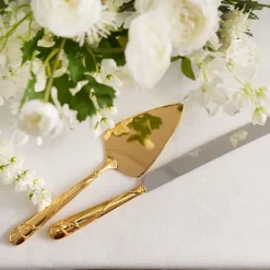 Heart Design Cake Knife Set Gold (23Wx340mmL & 73Wx275mmL)