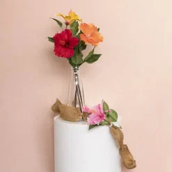 Hibiscus Flower x 2 Head Spray Peachy Orange (11cmDx61cmH)