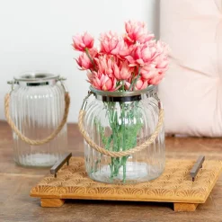 Hurricane Glass Jar with Jute Rope Clear (15Dx17cmH)