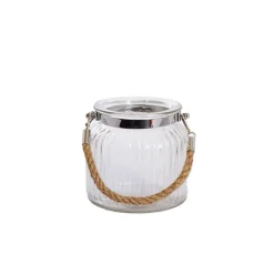 Hurricane Glass Jar with Jute Rope Clear Small (11Dx10.5cmH)