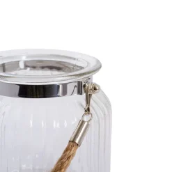 Hurricane Glass Jar with Jute Rope Clear Small (11Dx10.5cmH)