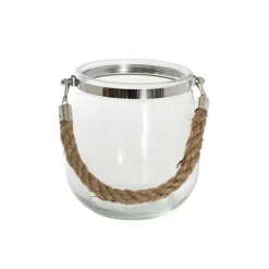 Hurricane Glass Jar with Jute Rope Clear (14Dx14.5cmH)