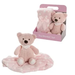 Jamie Teddy Bear Gift Pack Bear and Blanket Pink (23cmST)